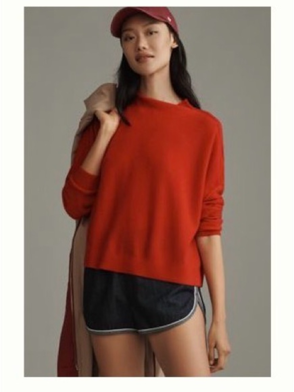 Anthropologie Pilcro Alani 100% Cashmere Mock-Neck Sweater in True Red